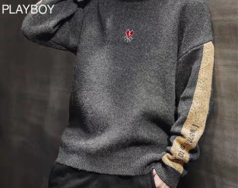 转卖花花公子秋冬季男士高领毛衣韩版潮流秋装加厚款打底衫外套男...