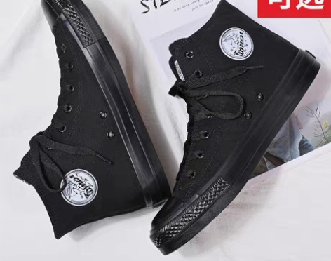 转卖回力帆布鞋男高帮帆布鞋春季款黑色鞋子男...