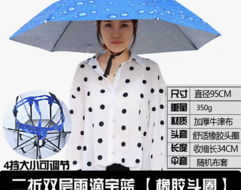 转卖雨伞帽双层头戴式头顶带式帽伞遮阳防晒折...