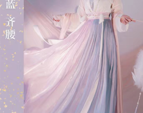 转卖【东月棠】春樱六米摆紫蓝齐腰齐胸襦裙大...