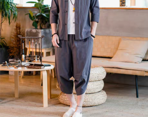 转卖中国风短袖亚麻套装男式唐装青年大码禅服...