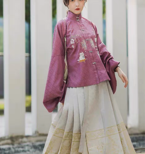 包邮徐娇织羽集【司猫】竖领对襟袄 织金马面...