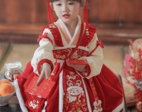 包邮【存图】儿童汉服连衣裙-迎喜100码 ...
