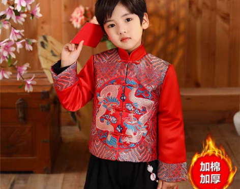 转卖仅穿过一次 男童唐装汉服古装棉服中国风...