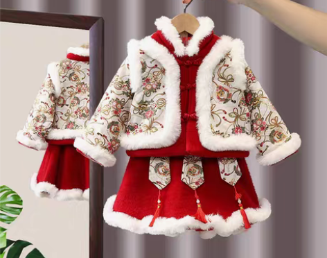 转卖汉服女童冬装拜年服过年喜庆衣服儿童古装...