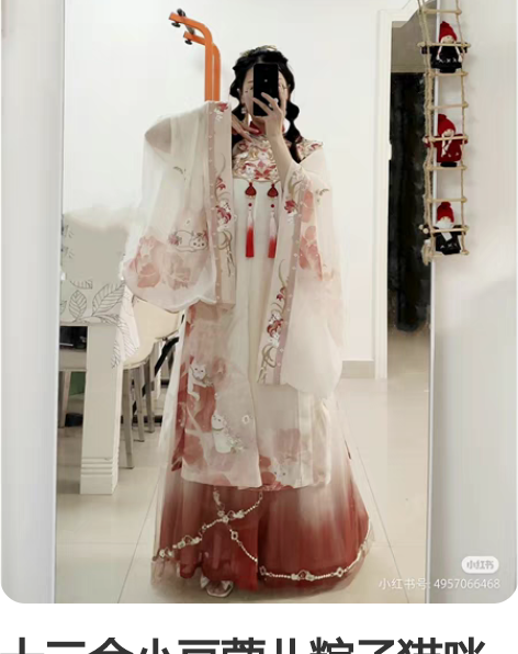 十三余小豆蔻儿粽子猫咪 立领斜襟长衫吊带褶...