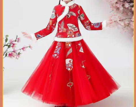包邮汉服女童冬季儿童古装超仙唐装中国风加绒...