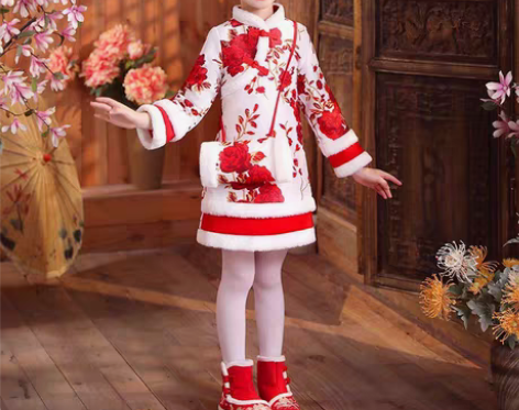 包邮汉服唐装过年服女童秋冬拜年服女宝加厚儿...
