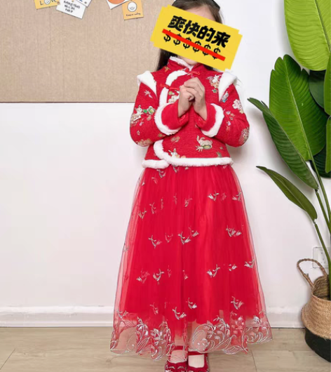 女童唐风汉服中国风秋冬季加绒加厚两件套拜年...