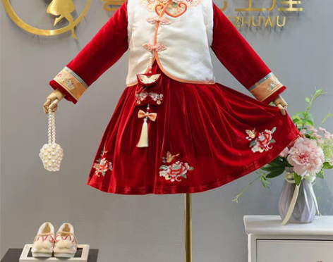 转卖女童拜年服2022冬装新款汉服加绒加厚...