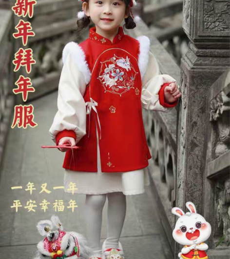 包邮秒杀全新带吊牌过年服女童冬双层加绒兔年...