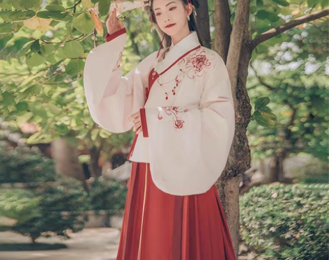 汉尚华莲汉服女正品原创芙蓉月袄裙红色马面裙...