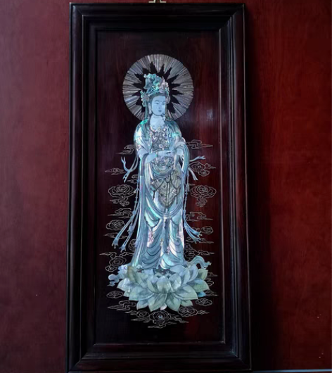 包邮老挝大红酸枝镶螺钿工艺观音菩萨挂扁，精...
