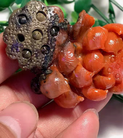 包邮天然南红保山摆件花开富贵香插，雕工精致...