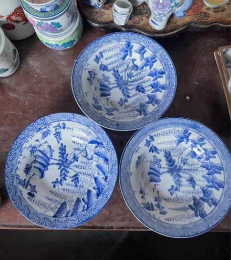 包邮五六十年代高温柴窑龙窑烧成青花赏盘，色...