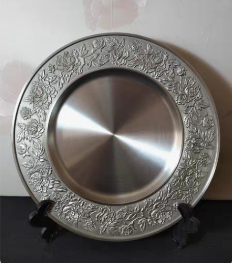 包邮廖达品牌锡器工艺品浮雕花卉纯锡锡器锡盘...