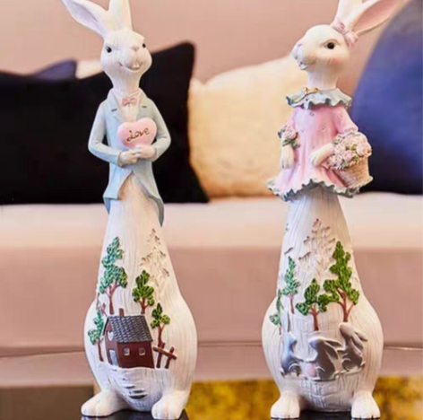 包邮创意现代简约家居装饰品美式田园兔子小摆...