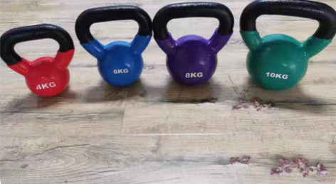 铸铁浸塑壶铃单只4公斤，健身壶铃练臂力居家...