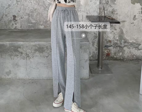 转卖150小个子开叉微喇叭裤女夏季高腰拖地...