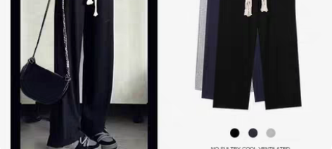 抽绳阔腿裤女夏季高腰垂感宽松运动裤2022...