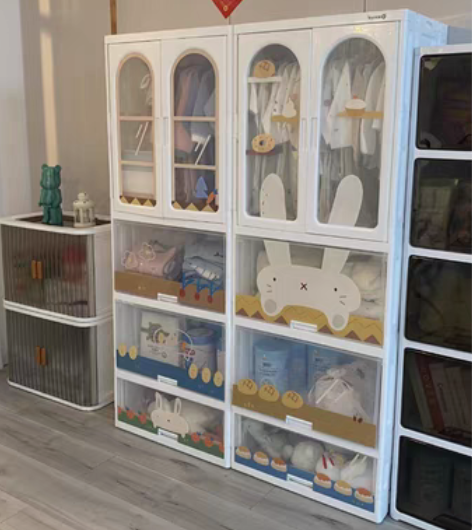 包邮新款也雅58面宽双开门收纳柜免安装儿童...