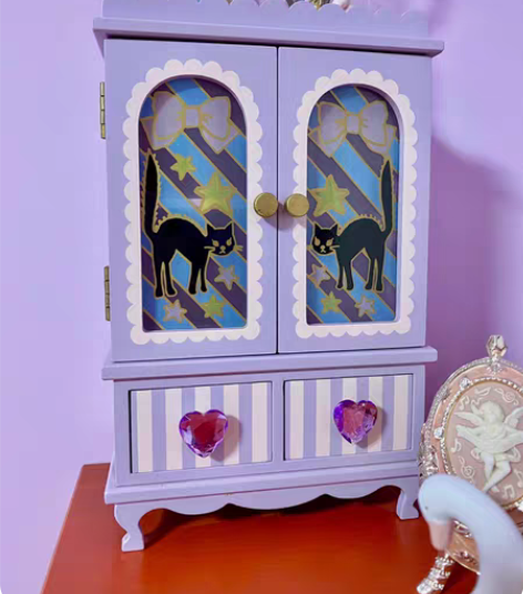 Swimmer绝版紫色猫咪木质首饰收纳盒收...