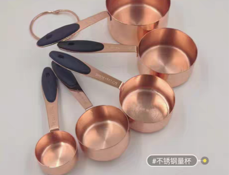 包邮烘焙量勺 不锈钢量杯玫瑰金带刻度奶粉盐...