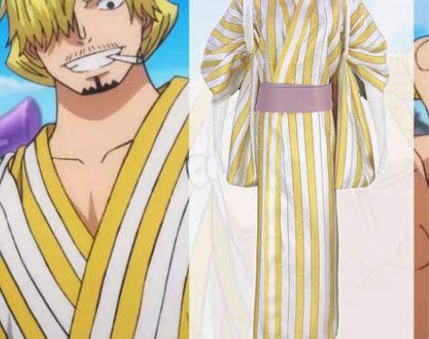 动漫海贼和之国王cos服山治黄色条纹和服c...