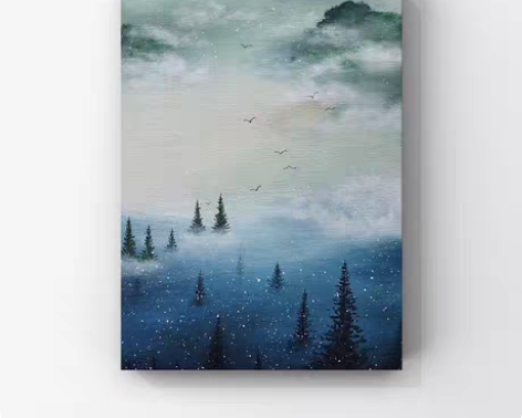 包邮丙烯迷雾森林 纯手工油画装饰画挂画 尺...