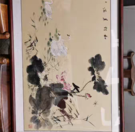 本人手绘小写意花鸟画《和谐美满》横幅国画荷...