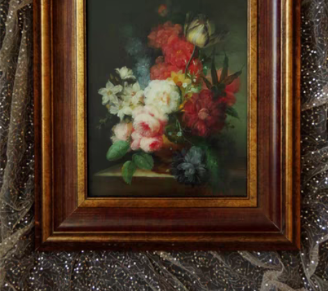 西洋中古手绘vintage古典花卉 木板老...
