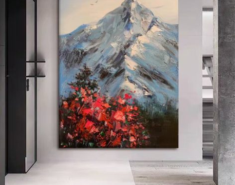 包邮手绘油画玄关装饰画山峰抽象肌理风景别墅...