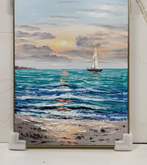 包邮全新 画师直销厚肌理海景玄关装饰画轻奢...