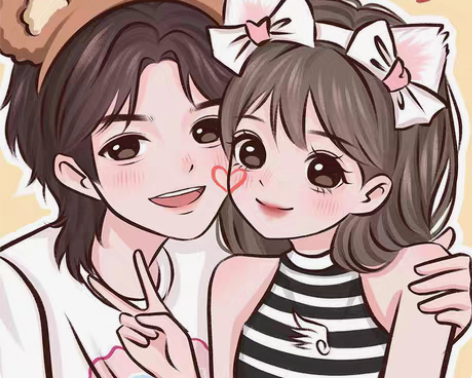 包邮手绘情侣头像可可风甜橙风定制手绘定制画...