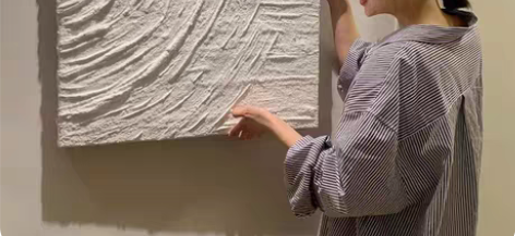 原创手绘油画立体肌理画极简侘寂风石英砂石膏...