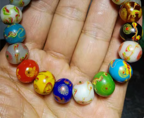 包邮清代多彩凤眼琉璃手串《紫罗兰.青.黄....