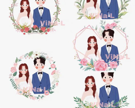 包邮婚礼请帖请柬插画设计手绘情侣头像照片婚...