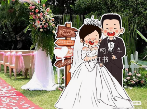 包邮手绘婚纱照 手绘人形立牌 手绘请柬 婚...