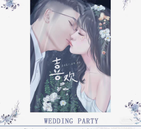 包邮情侣头像婚纱照手绘照片转手绘婚礼请柬请...