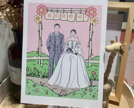 手绘一场婚礼，清新版，手绘婚纱照，请柬信封...