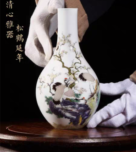 包邮景德镇陶瓷花瓶摆件客厅手绘古珐琅彩山水...