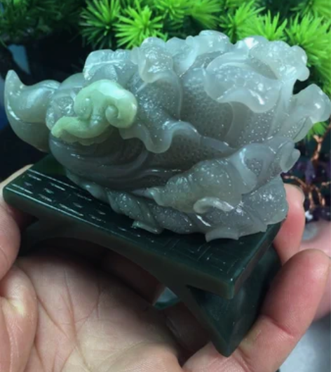 包邮“摆财”白菜摆件玉石边角料和田玉烟紫巧...