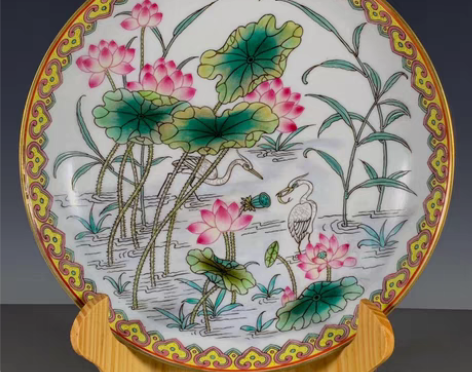 包邮清雍正年制珐琅彩荷花纹赏盘老物件收藏 ...