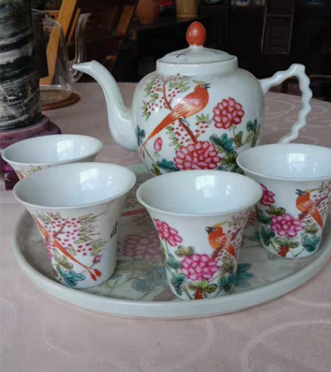 包邮解放后期，粉彩花鸟，，茶具，送礼，自用...