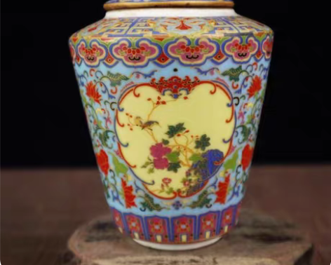 包邮描金珐琅花鸟图纹盖罐瓷器窑变中式家居装...