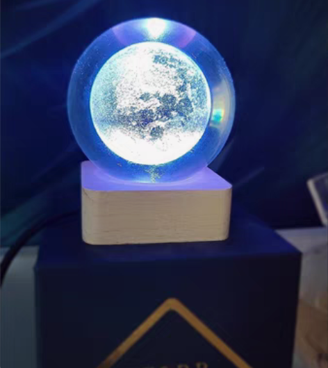 包邮生日礼物发光水晶球3D内雕立体雕刻月球...
