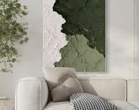 包邮原创客厅抽象装饰画纯手绘油画简约森系绿...