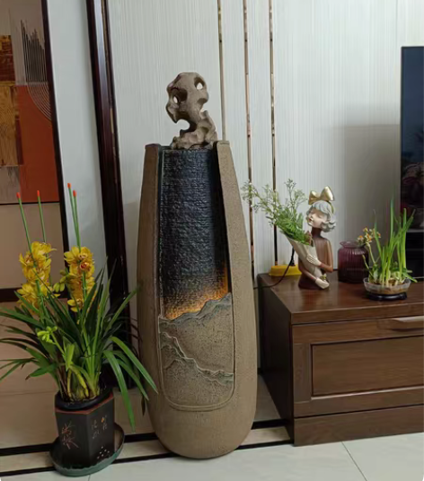 中式造景流水摆件，1.2米高，瀑布灯。夏天...