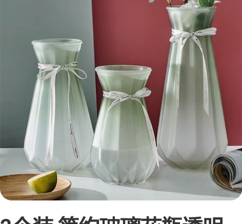 2个装 简约玻璃花瓶透明创意网红轻奢插干花...
