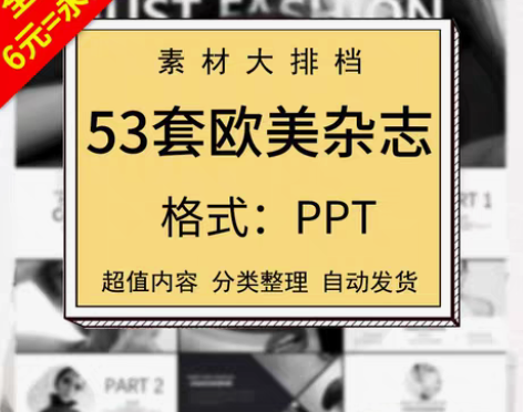 转卖欧美杂志风服装时装动态PPT模板高端公...